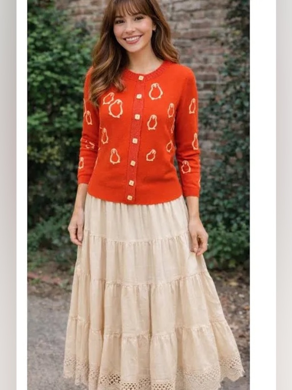 Field Flower X Anthropologie Orange Penguin Cardigan Sweater Size XS